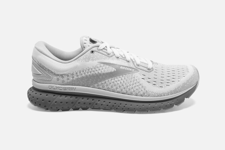 Brooks Glycerin 18 Road Running Shoes - Womens - White/Grey - CS6501924